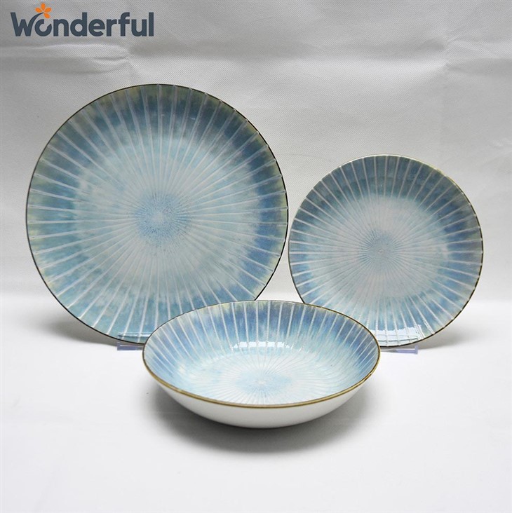 18pcs Blue Gradient Radiating Pad Printing Colorful Ceramic Dinnerware Set
