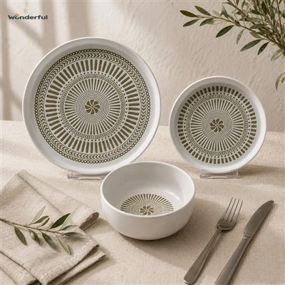 Set di stoviglie in gres porcellanato mandala goffrato bianco opaco