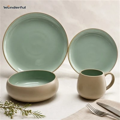 Set di stoviglie in gres a contrasto bicolore,-opaco e lucido